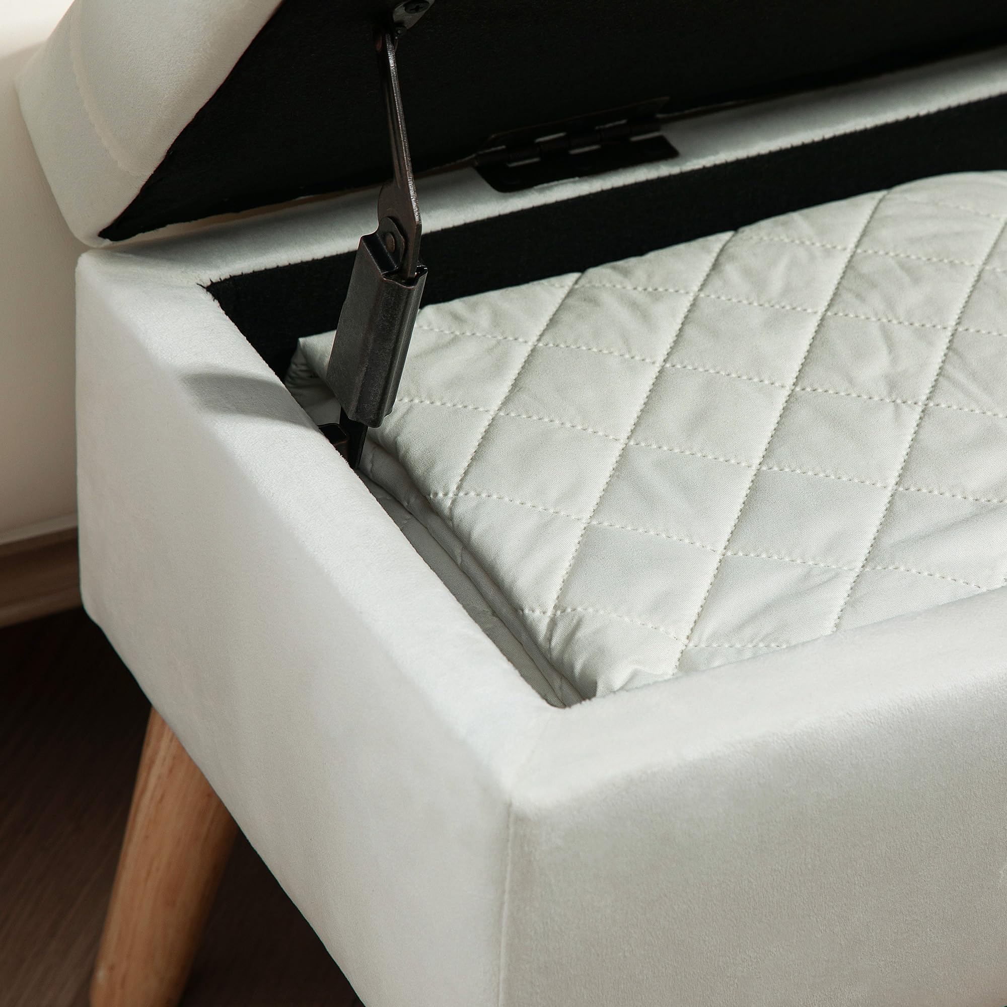 HOMCOM Banco de Almacenamiento con cojín y Tapa, 80x35x42 cm, Blanco | Banco de cama con aspecto terciopelo, para pasillo, dormitorio, salón, madera de caucho.
