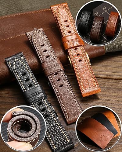 Miniatura 5 de REZERO Leather Watch Bands, Handmade Watch Straps, Italian Top Grain Soft Leather Watch Bands Replacement, Vegetable-Tanned & Oil-Waxed Watch