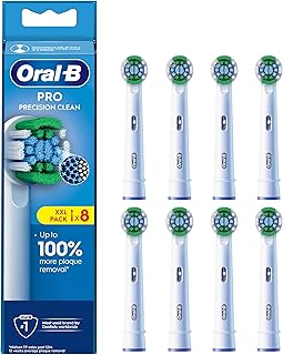 Oral-B Pro Precision Clean Electric Toothbrush Head, X-Shape And Angled Bristles for Deeper Plaque Removal, Pack of 8 Toothbrush Heads, White