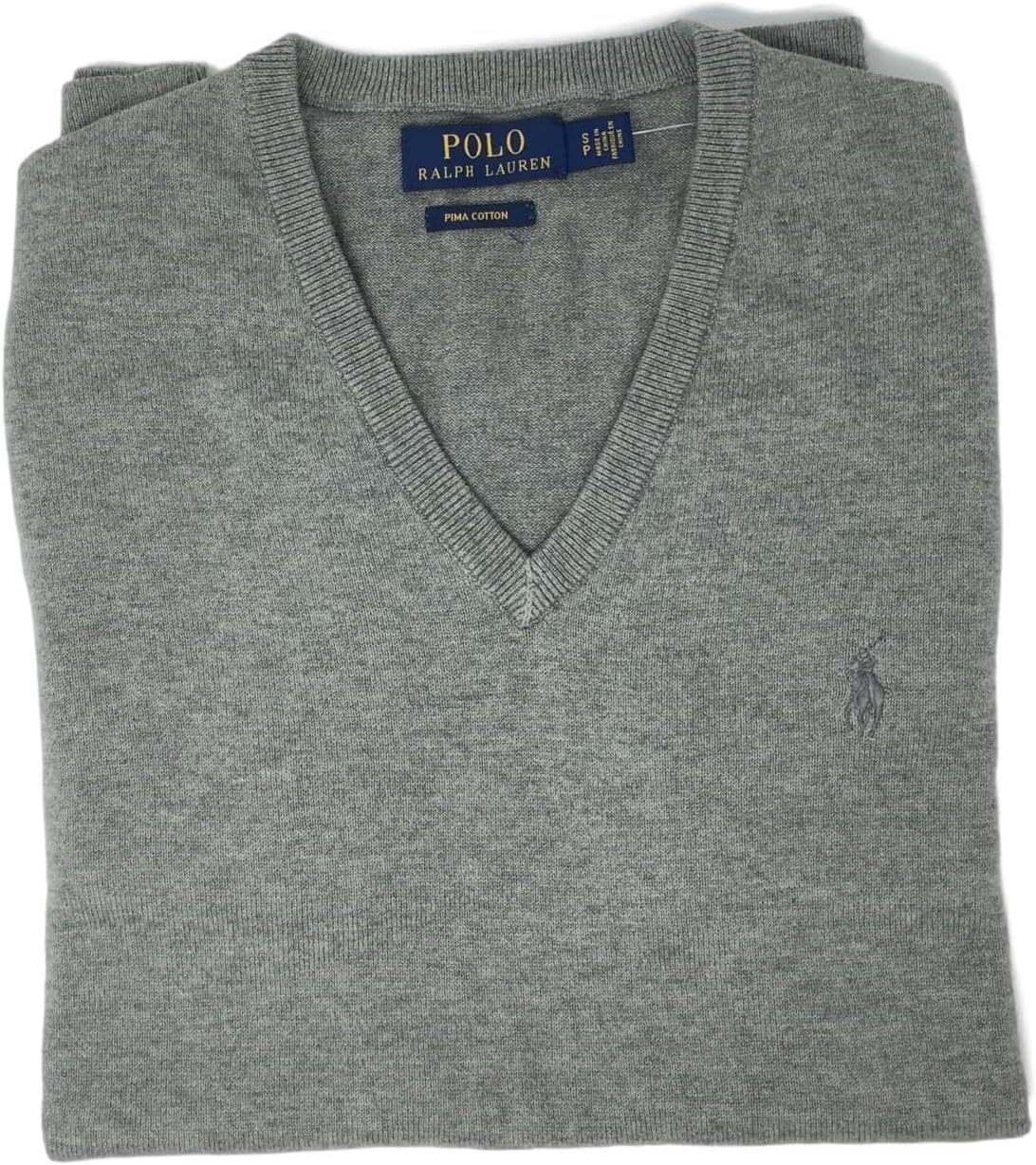 Polo Ralph Lauren Mens Pima Cotton V-Neck Sweater (XX-Large, Grey)