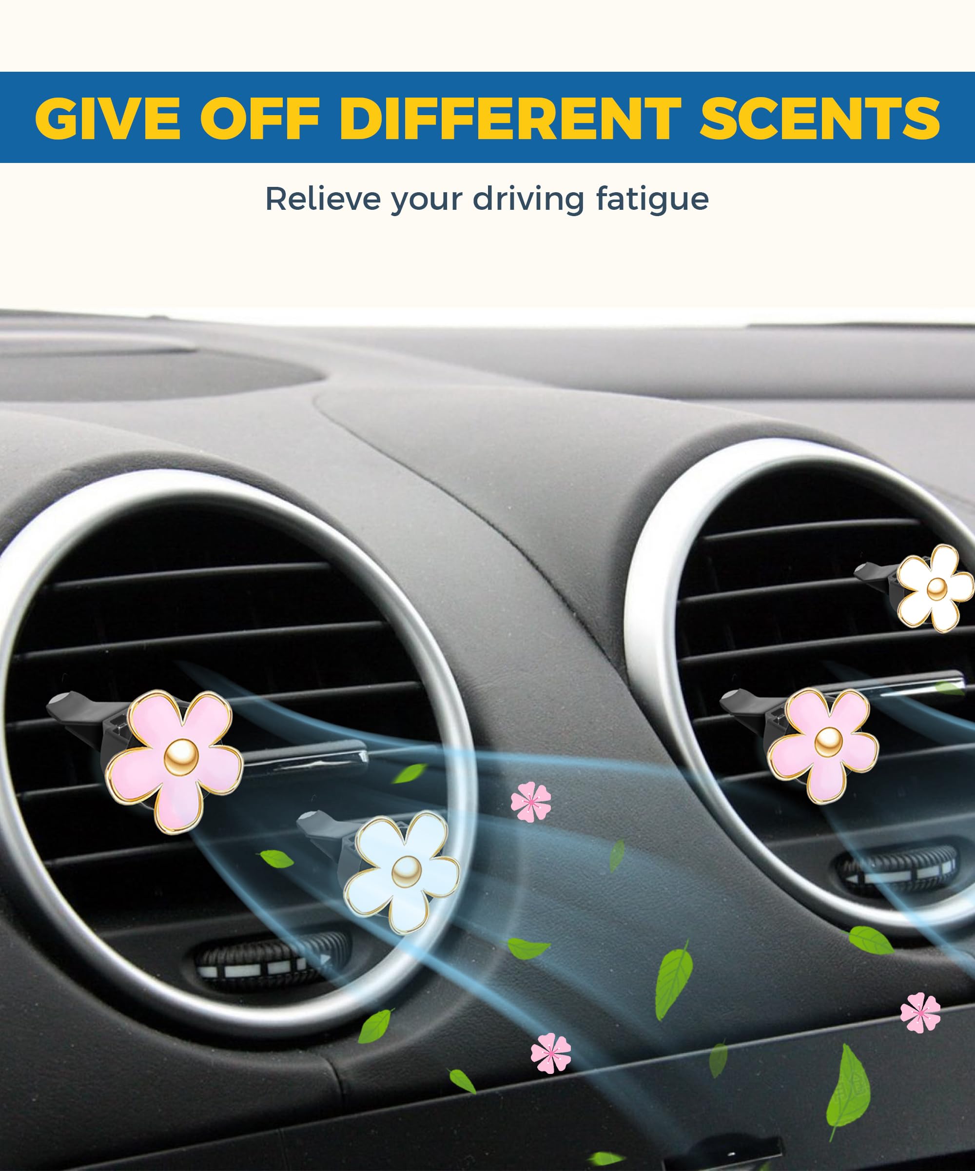Clips De Ventilation Daisy Pour Voiture - Lot De 8 - Déco Intérieur Voiture Colorée - Convient à La Plupart Des Bouches D'aération - 2
