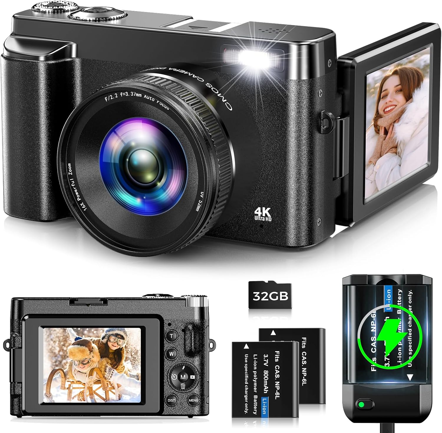 Digital Camera,Oiadek 4K 48MP Autofocus Vlogging Camera with 32G Memory Card 16X Digital Zoom,Compact Digital Camera with 3.0 inch 180° Flip Screen and Battery charger for Teenagers, Beginners,Adults Digital Camera,Oiadek 4K 48MP Autofocus Vlogging Camera with 32G Memory Card 16X Digital Zoom,Compact Digital Camera with 3.0 inch 180° Flip Screen and Battery charger for Teenagers, Beginners,Adults