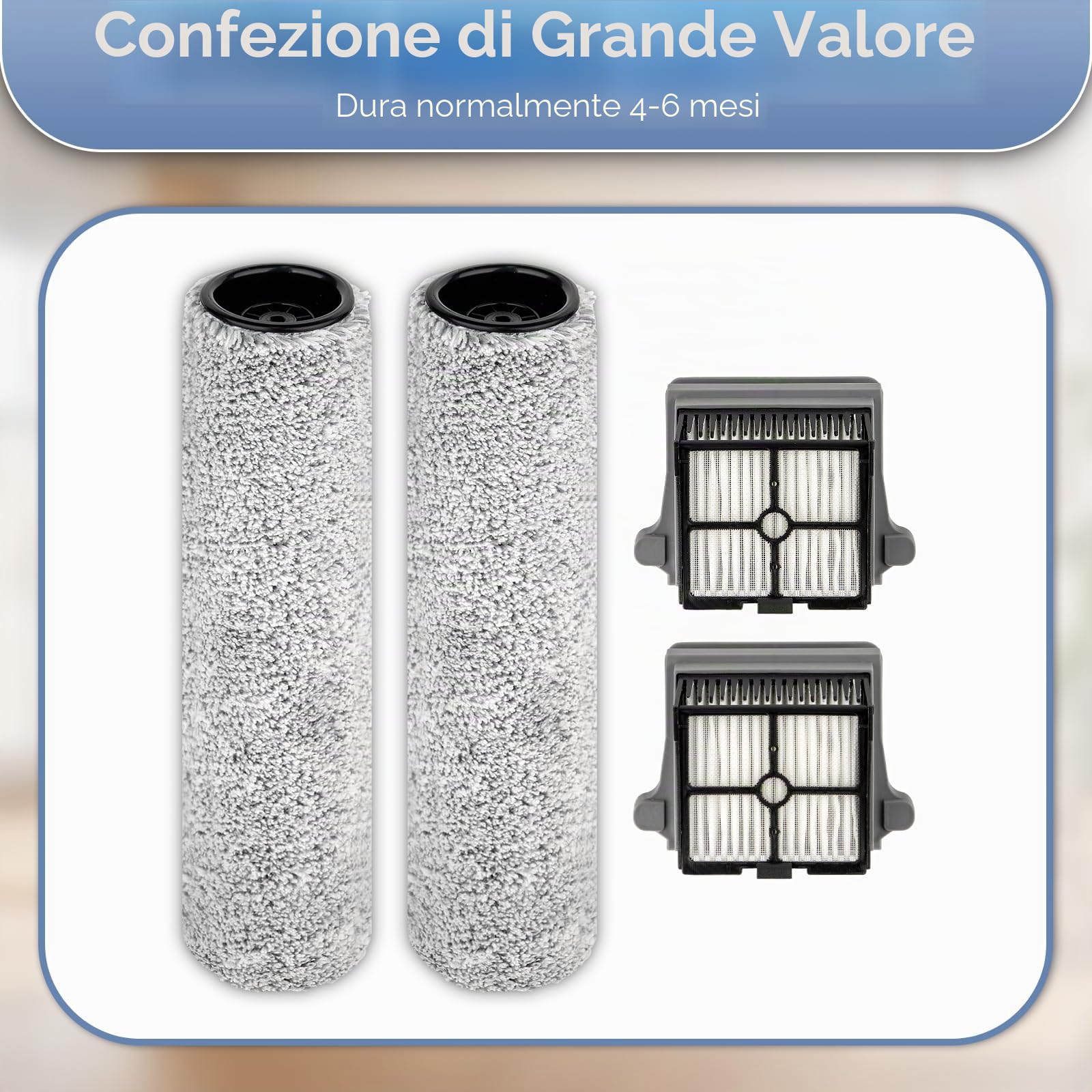 【Versione 2, Smontabile】 (4 Pezzi) Spazzole Rotanti e Filtri HEPA Compatibili con Tineco Floor One S7 Pro e Floor One S6 Aspirapolvere Bagnato/Asciutto (Manico Escluso)