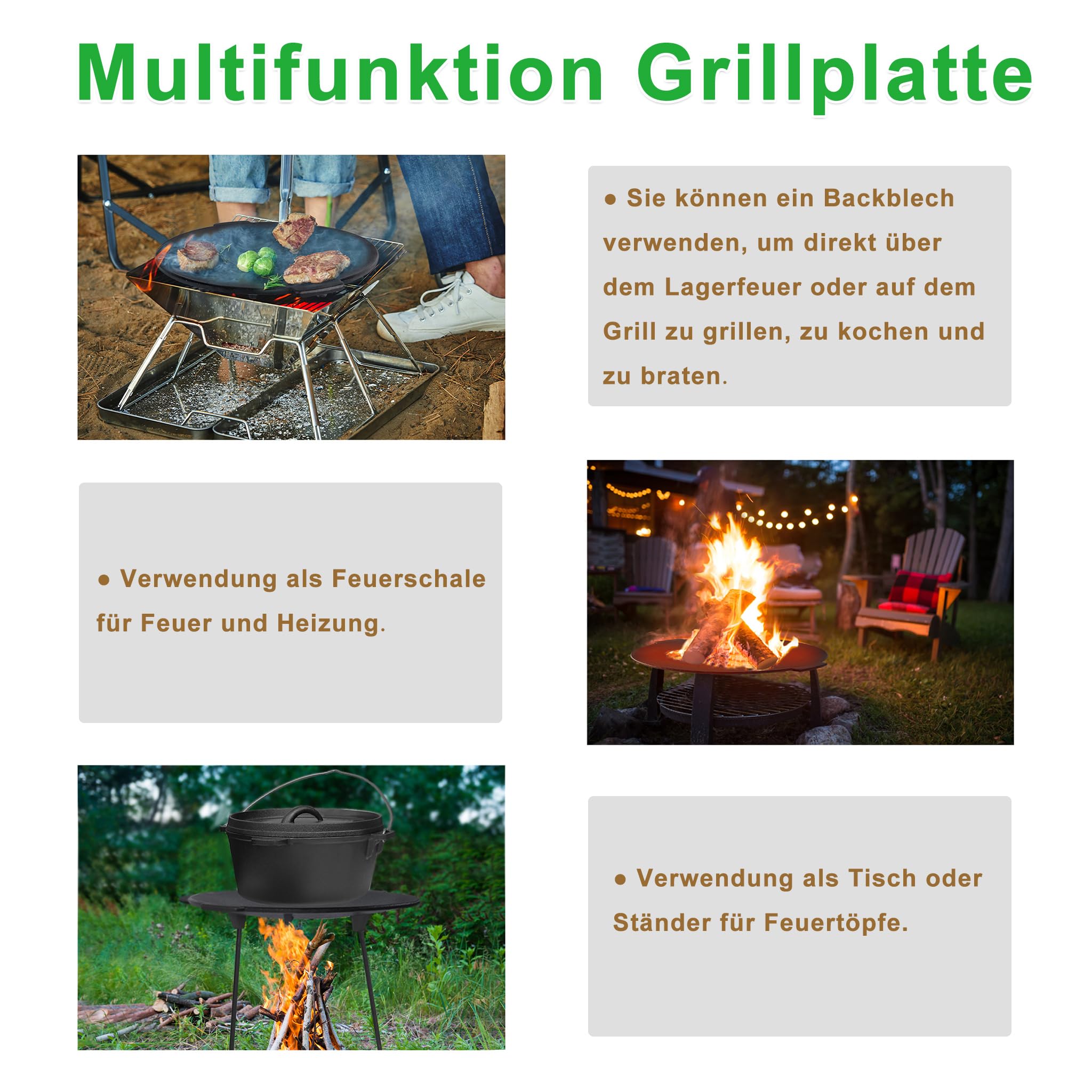 XMTECH Dutch Oven żeliwna patelnia grillowa, okrągła, Ø 45 cm, wysokość 37 cm, z 3 nogami, żeliwo, trójnożna płyta grillowa