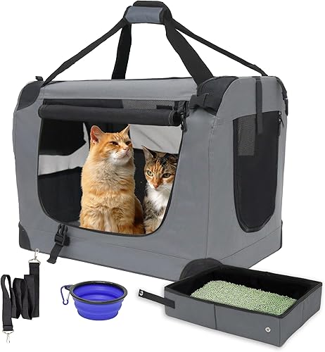 Prutapet Transportador grande para gatos de 24 x 16.5 x 16.5 pulgadas, jaula portátil para mascotas para viajes en automóvil con caja de arena