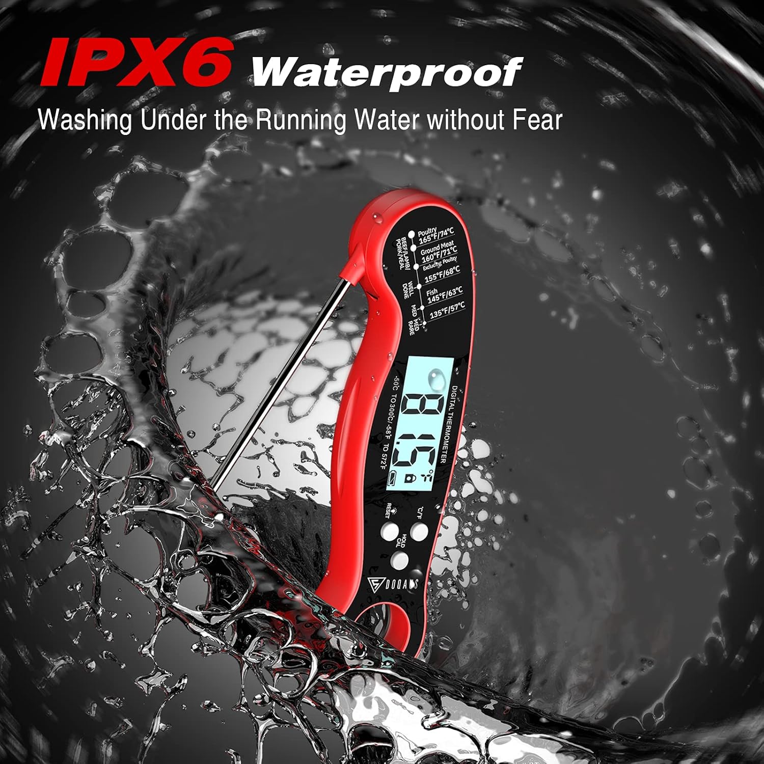 review DOQAUS Waterproof Meat Thermometer for Cooking, Digital BBQ Thermometer with Folding Probe, Calibration & Reversible Display, Instant Read Kitchen Food Thermometer for Cooking, Grill, Candy, Turkey