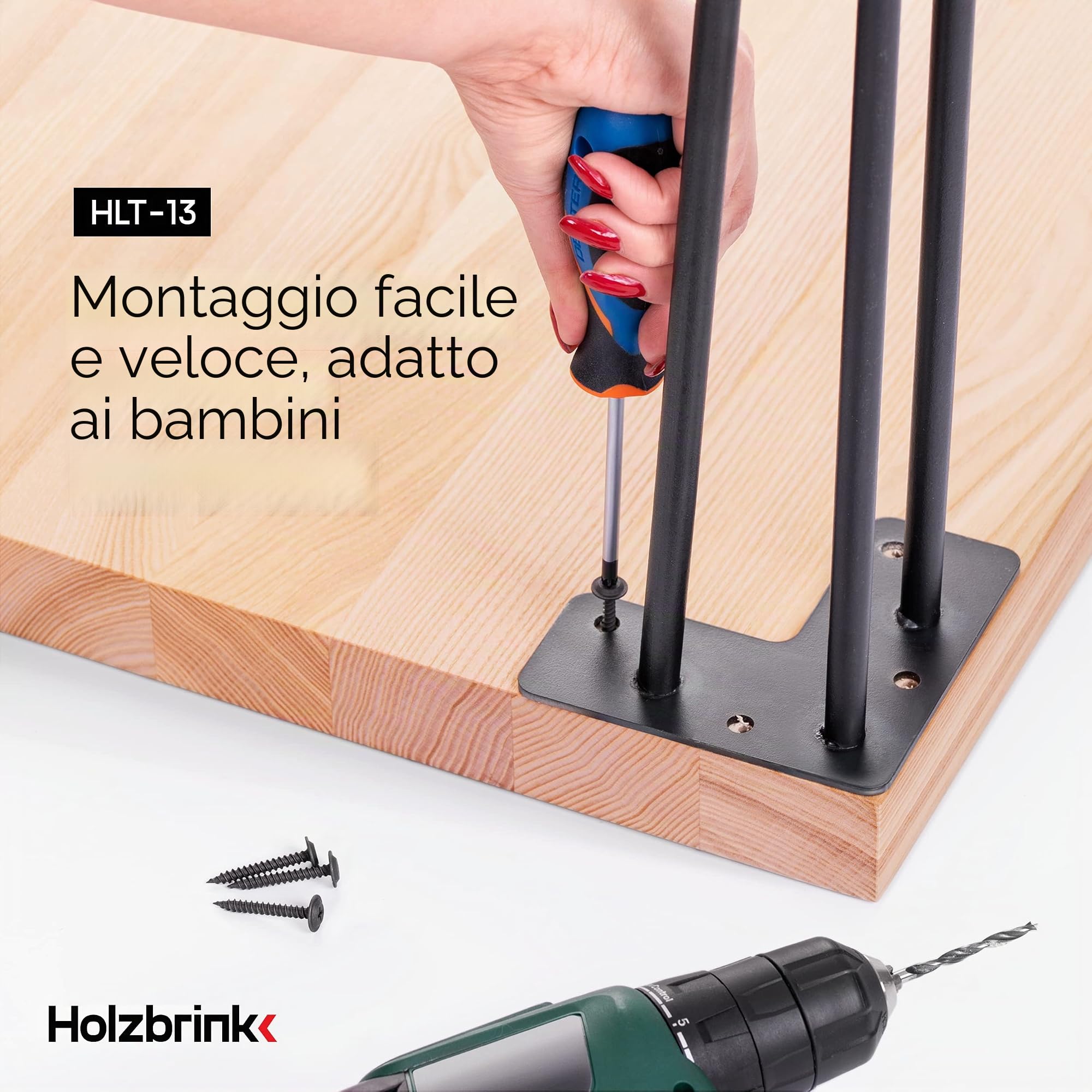 HOLZBRINK 4x gamba da tavolo in metallo con 3 aste Hairpin,Gamba con asta tripla per mobili, tavolo, 100 cm, Nero Intenso, HLT-13A-100-9005