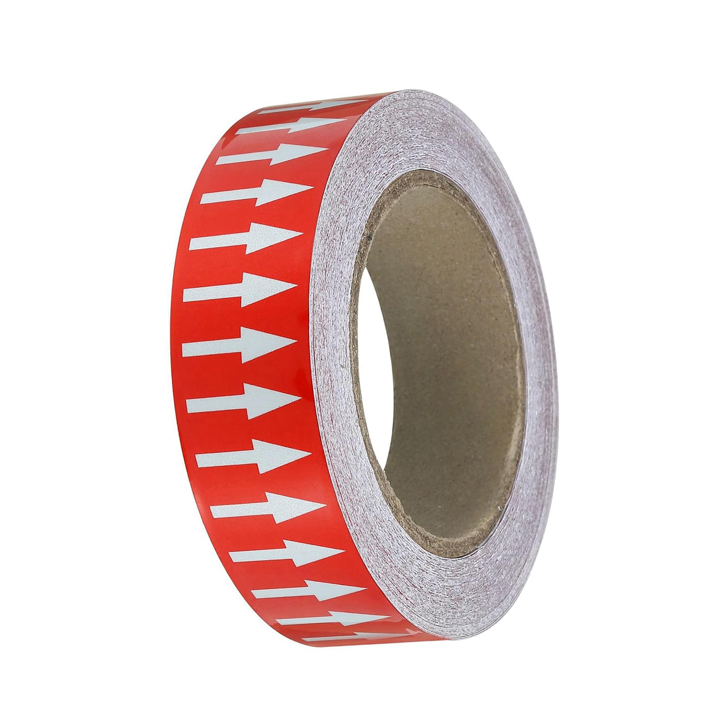 Pipe Flow Arrow Tape Pipeline Arrow Stickers 1.2 Inch x 66 Ft (3cm x 20M) Pipe Identification Marking Arrow Labels with Reflective Strips for Pipe Flow Markers, Red/White