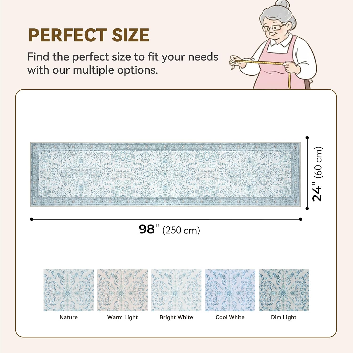 GRANNY SAYS Rug Runners for Hallways Non Slip, Washable Runner Rug for Kitchen Floor, Carpet Runner for Entryway, Laundry Room, Indoor, 2x8 Long Kitchen Rugs with Rubber Backing, Vintage Rug, Blue