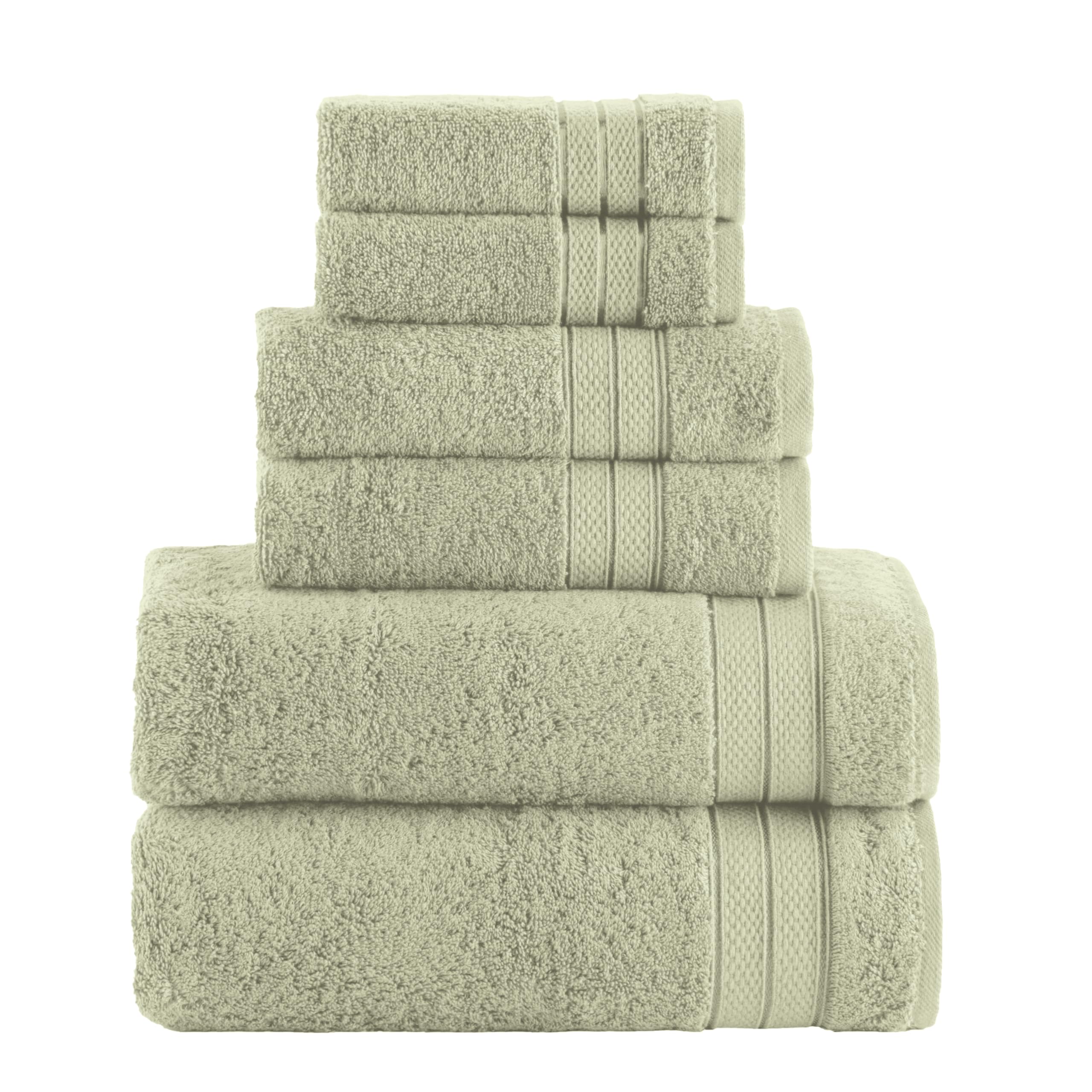 Elegant Comfort Luxury 6-Piece Towel Set, Premium Soft 100% Turkish Cotton, Three Line Popcorn Design 2 Bath Towels, 2 Hand Towels and 2 Washcloths Towel Set - Quick-Drying and Absorbent, Jade Green