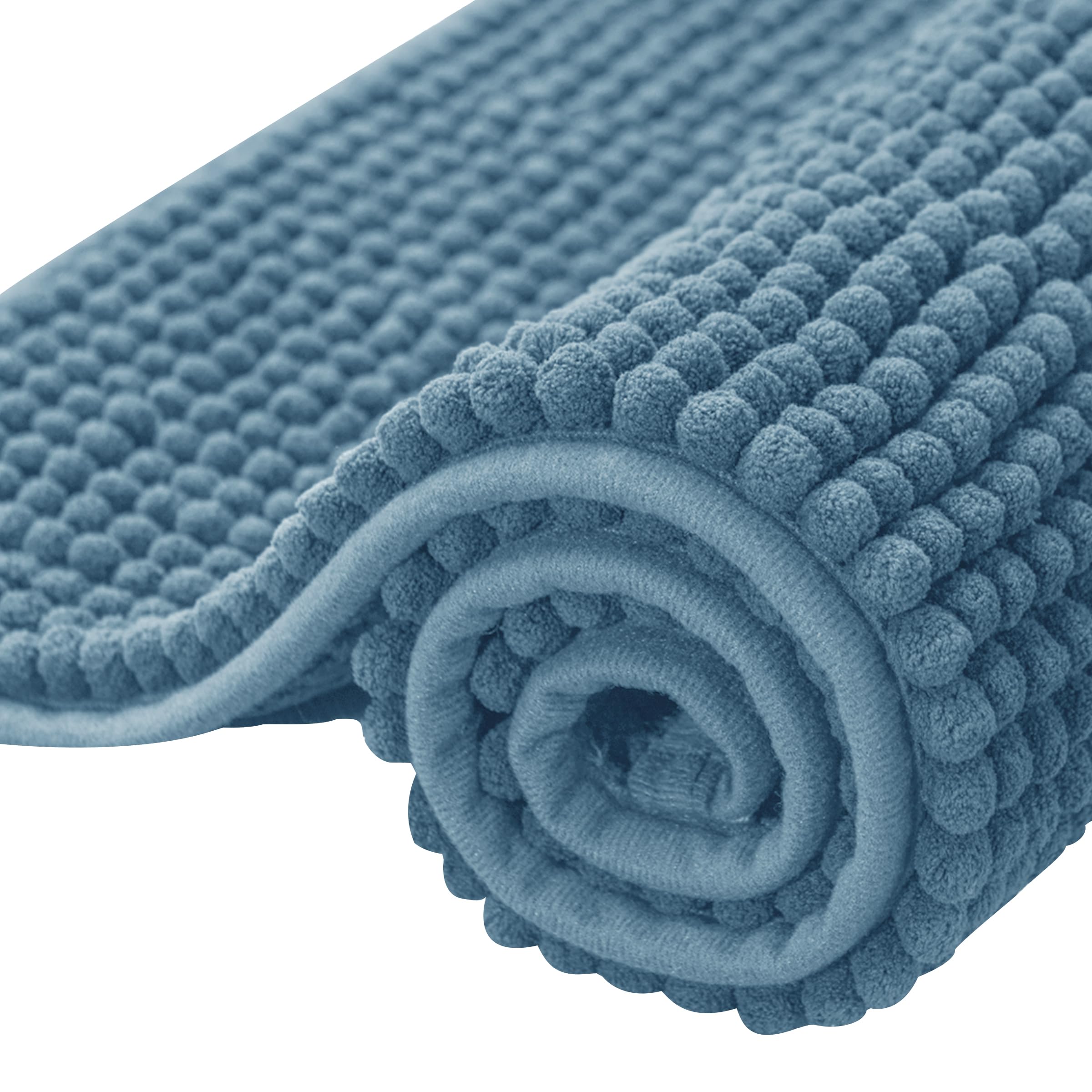 SUBRTEX Bathroom Rugs Chenille Bath Rug Soft Short Plush Bath Mat Soft Shower Mat Water Absorbent Shower Mat Quick Dry Machine Washable(Stone Blue,16"