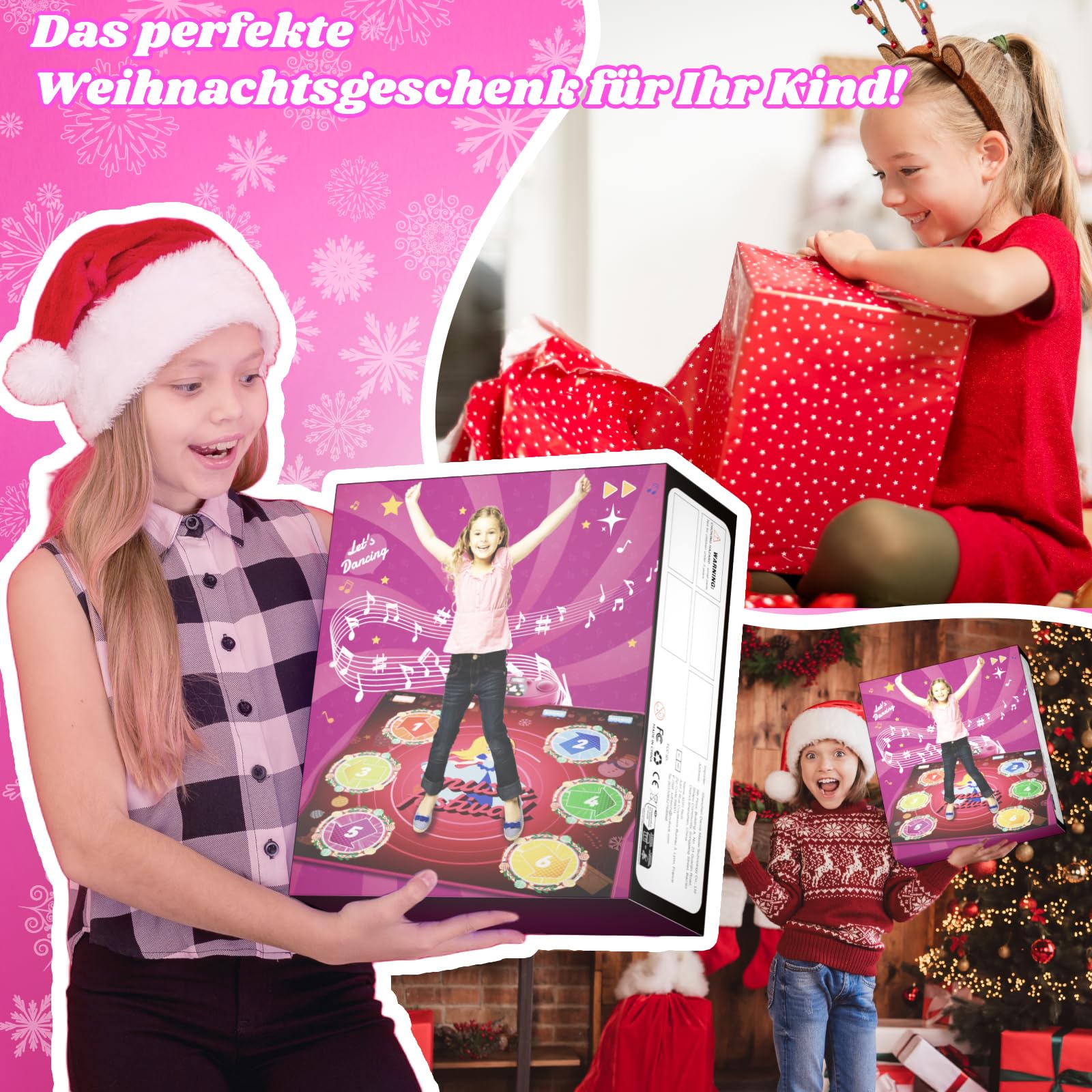 PLEGBLE Tanzmatte für Kinder ab 3 4 5 6 7 8 9 10 11 12 Jahre, Spielteppich Mädchen Spielzeug ab 3-12 Jahre, Geschenke Weihnachten, Type-C Anschluss für Stabile Stromversorgung, Bluetooth Musik, 6 Modi