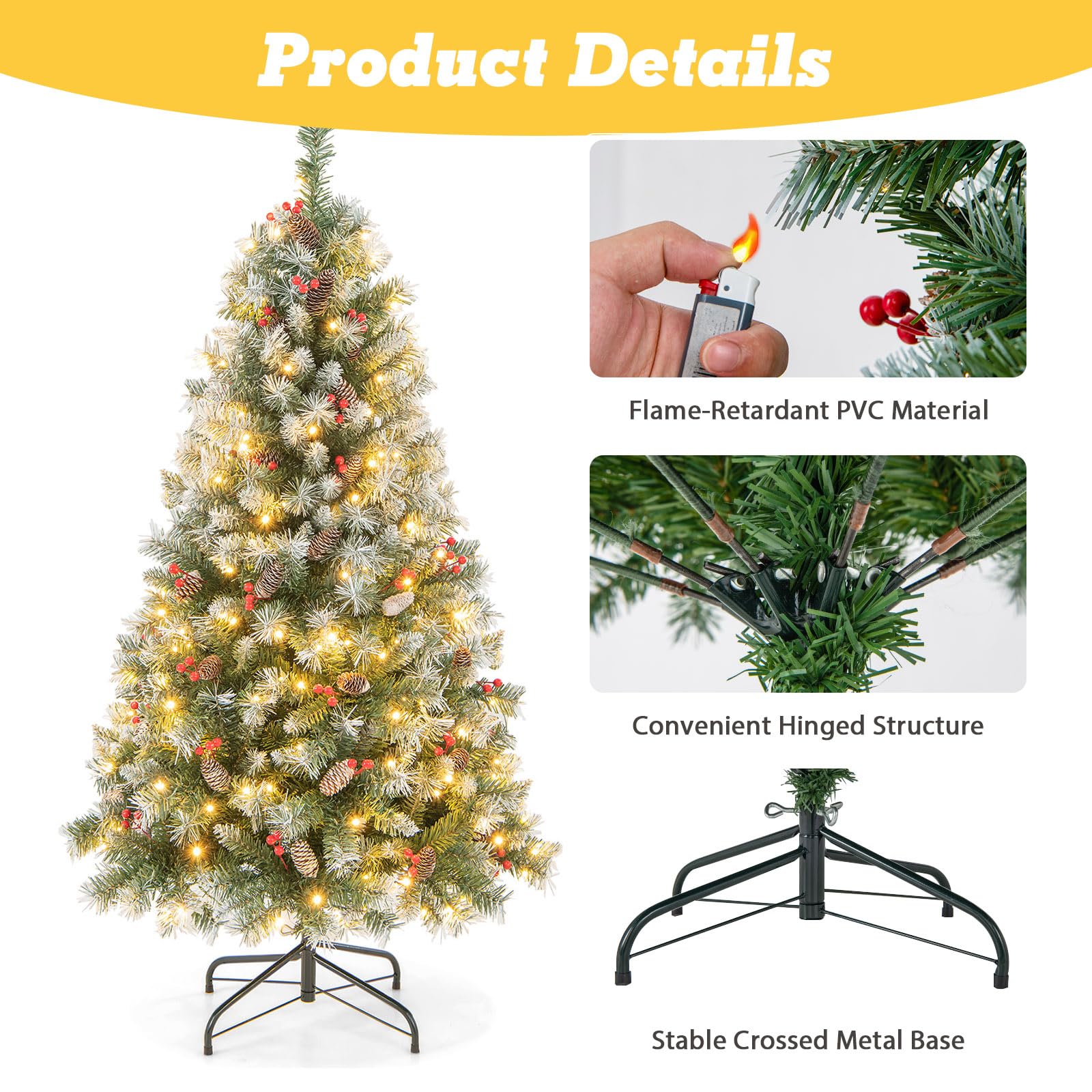 LIFEZEAL Árbol de Navidad LED de PVC - Abeto Artificial Nevado Con 8 Efectos de Luz y Soporte de Metal (195cm)
