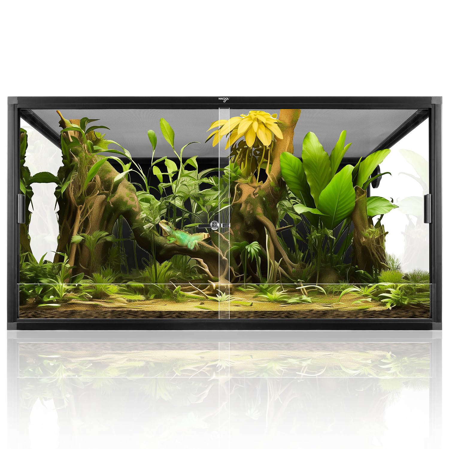 Wacool Terra 120 Gallon Reptile Tank, Large Terrarium for Bearded Dragons, Snakes, Leopard Geckos, Sliding Door & Top Ventilation, 48" x 24" x 24"