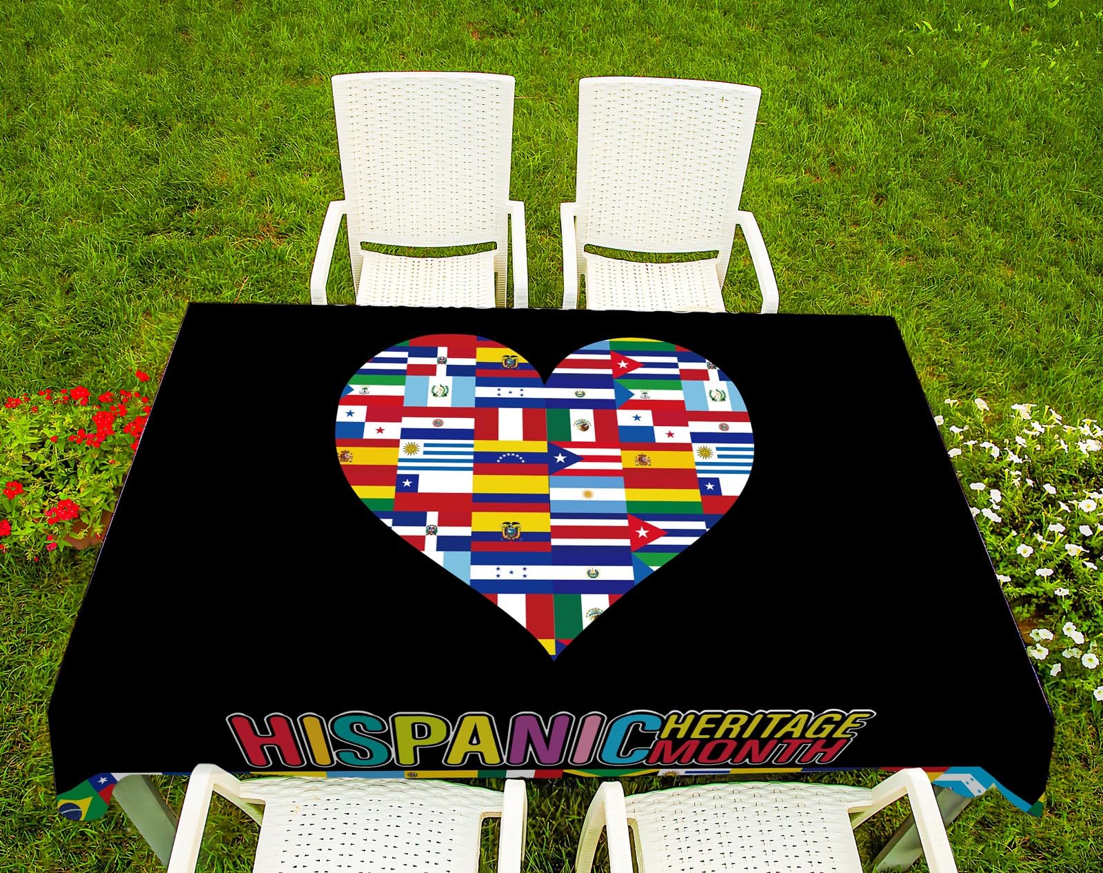 Hispanic Heritage Month Tischdecke – 152 X 213 Cm, Polyester – Mit Flaggen Von 21 Spanischsprachigen Ländern