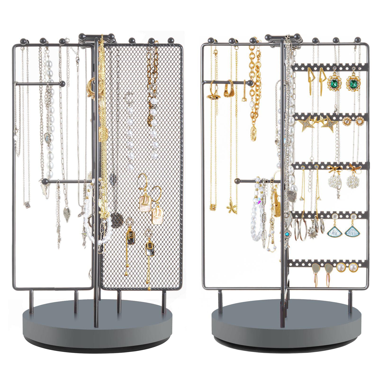 ProCase Porte Bijoux Rotative, Porte Boucle d’Oreille Collier Bracelet, Présentoir Bijoux en Métal avec Base Pivotante -Gris