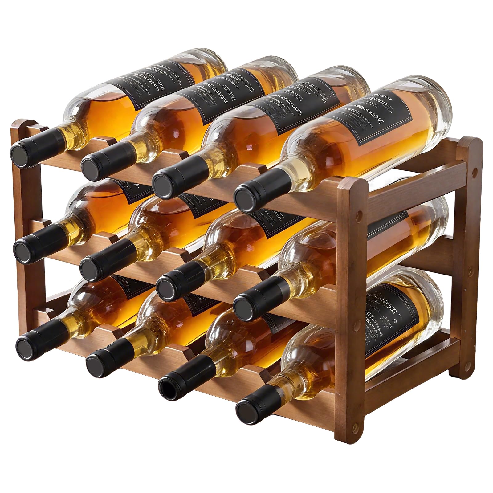 UNGFEI Wooden Wine Rack for 12 Bottles Wine, 3 Tier Free Standing Bamboo Wine Rack for Cupboard, Kitchen, Dining Room, Bar