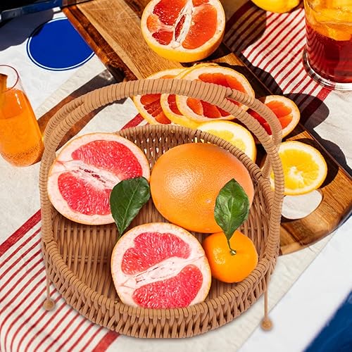 Miniatura 9 de Kichvoe Cesta tejida de ratán de imitación, bandejas de mimbre para decoración, cesta de frutas tejida, cesta de almacenamiento de frutas, bandeja