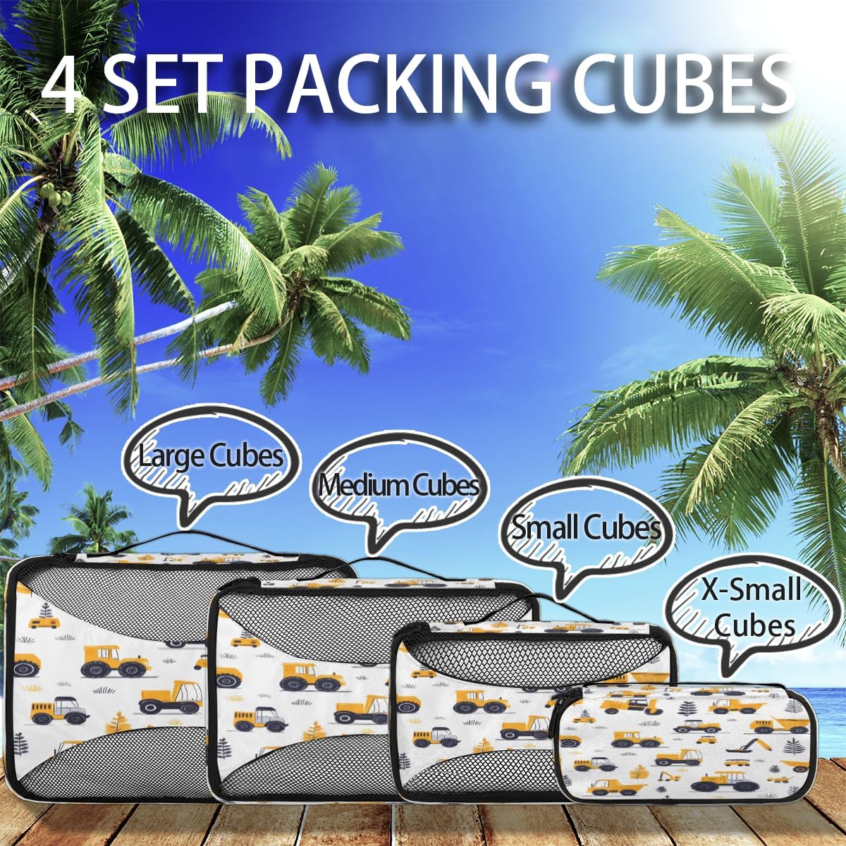 Excavator Print 4 Set Packing Cubes Packing Cubes for Women Lightweight Travel Essential Bag Clothes Carry on Suitcase Bags for Accessories Essentials