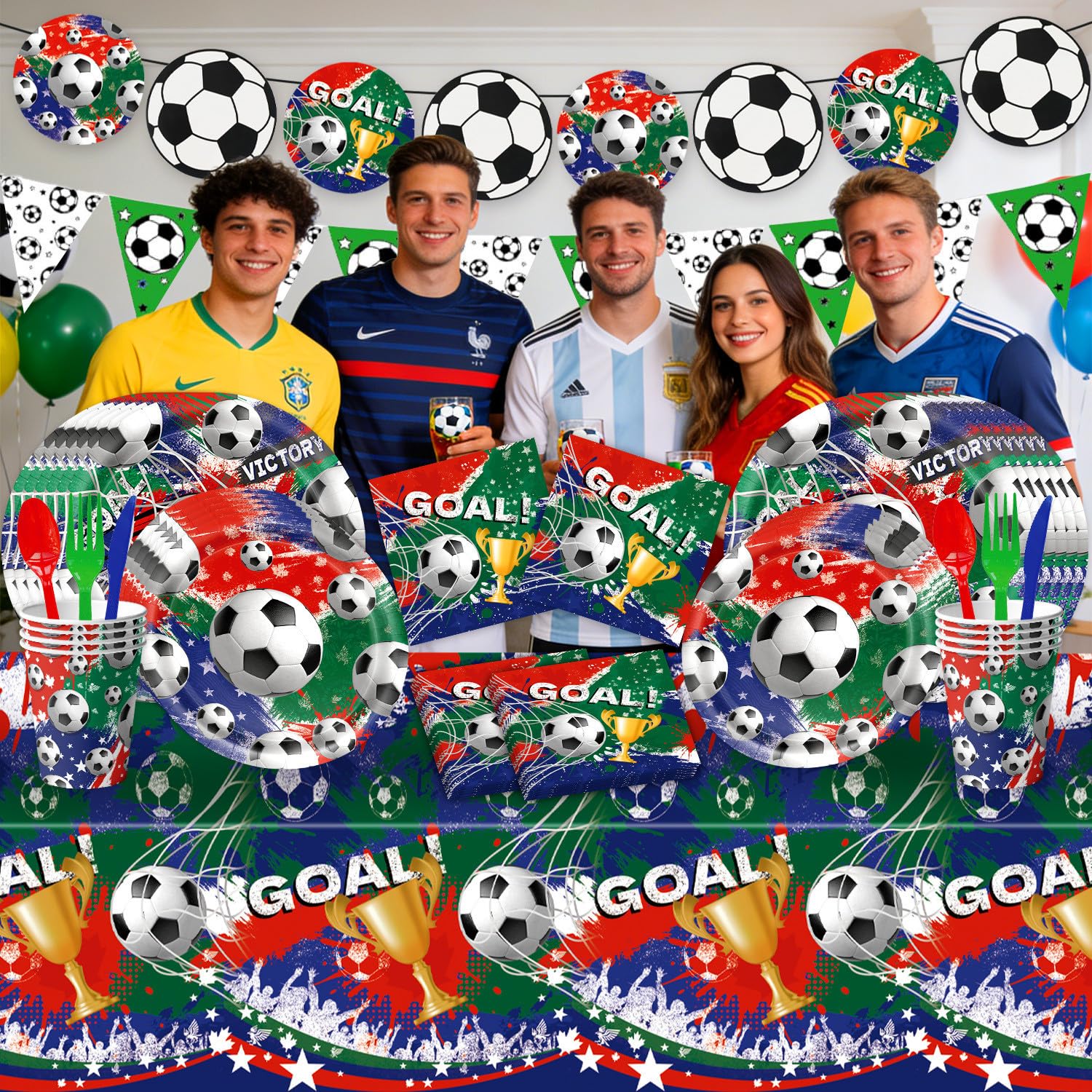 Set di stoviglie per feste di calcio, decorazioni per feste di compleanno, calcio e calcio, per feste di compleanno