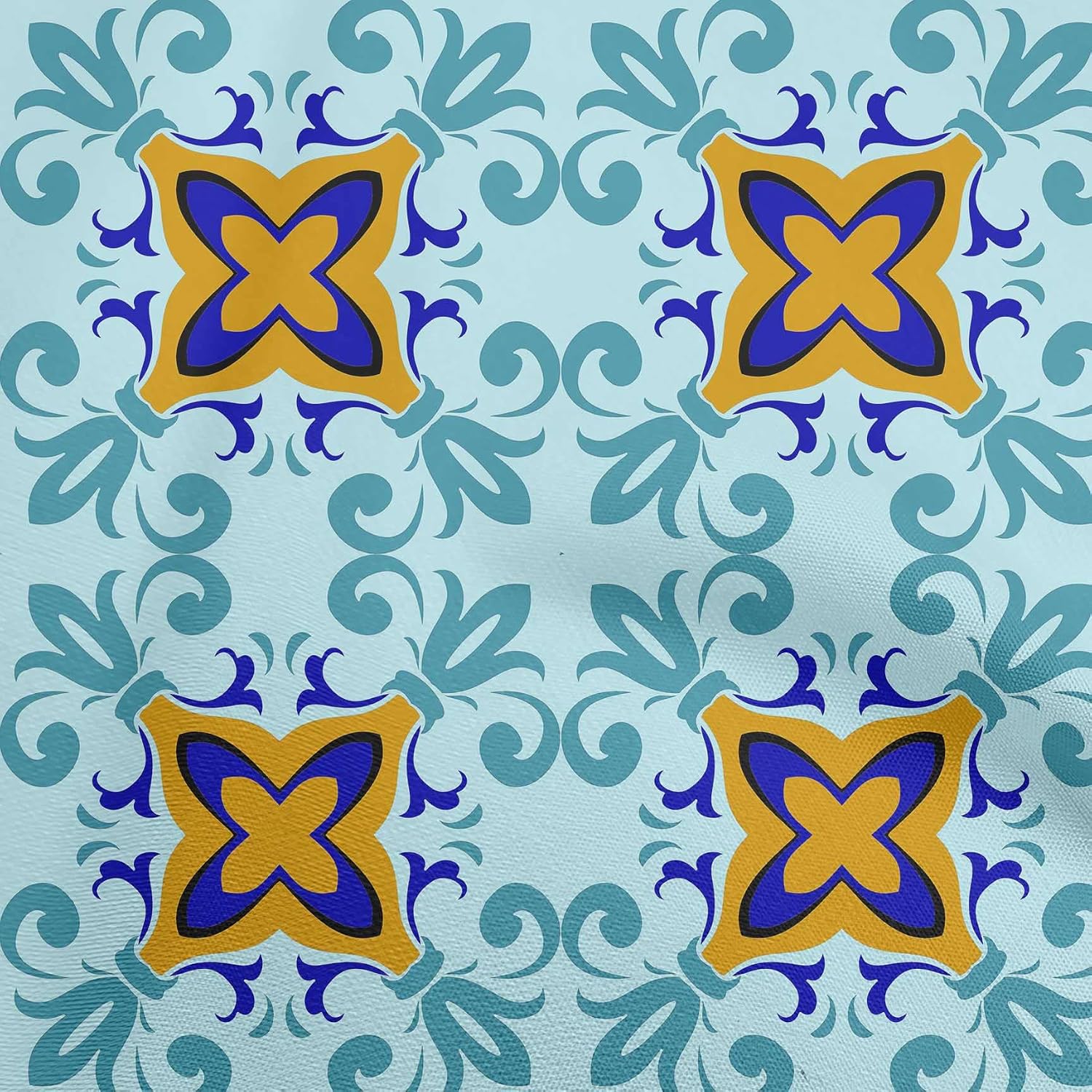 oneOone Cotton Flex Light Blue Fabric Asian Block Floral Sewing Material Print Fabric By The Yard 40 Inch Wide