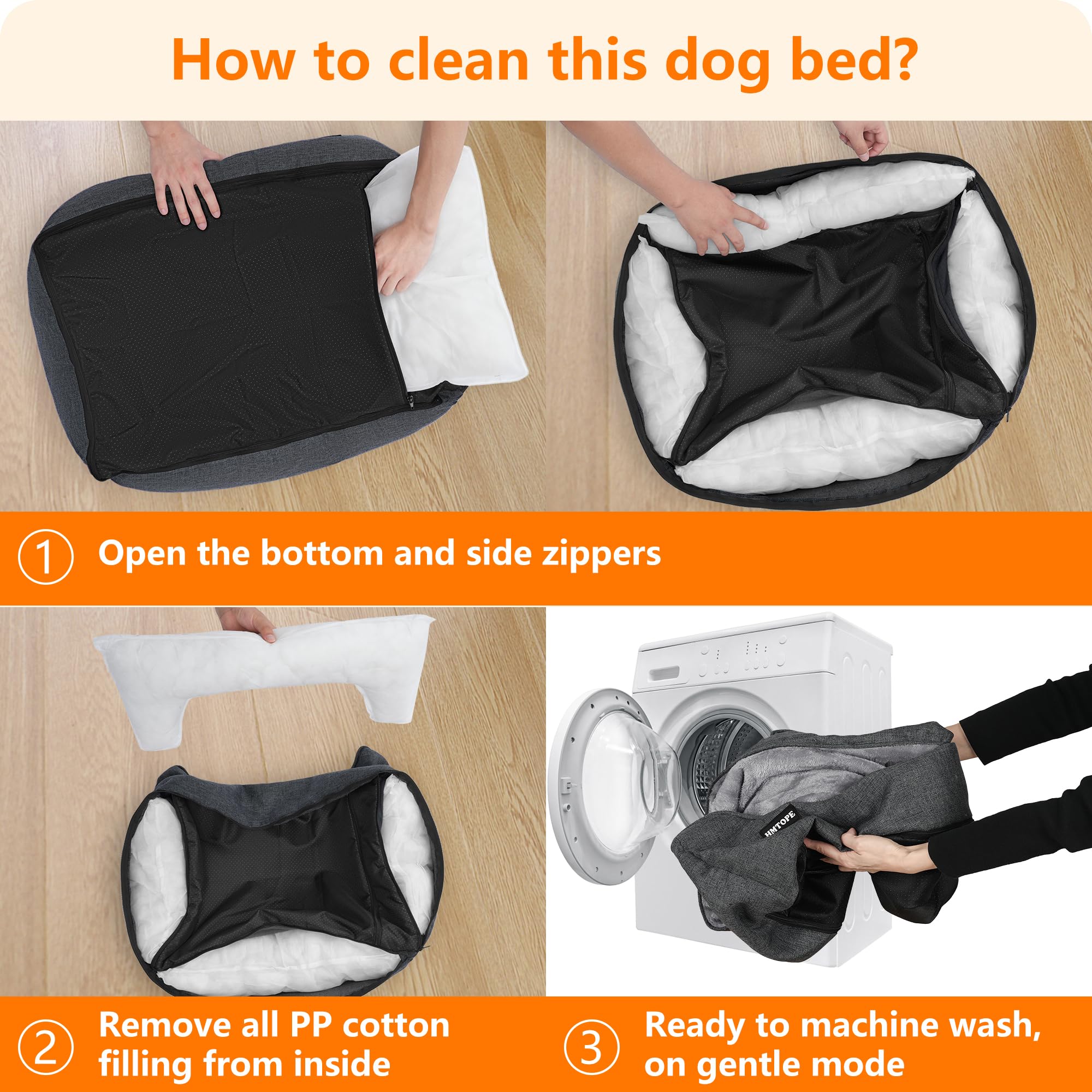 HMTOPE Cama para perros, sofá para perros, cojín para perros, cesta extraíble y lavable, empalme gris, 110 x 86 x 26 cm