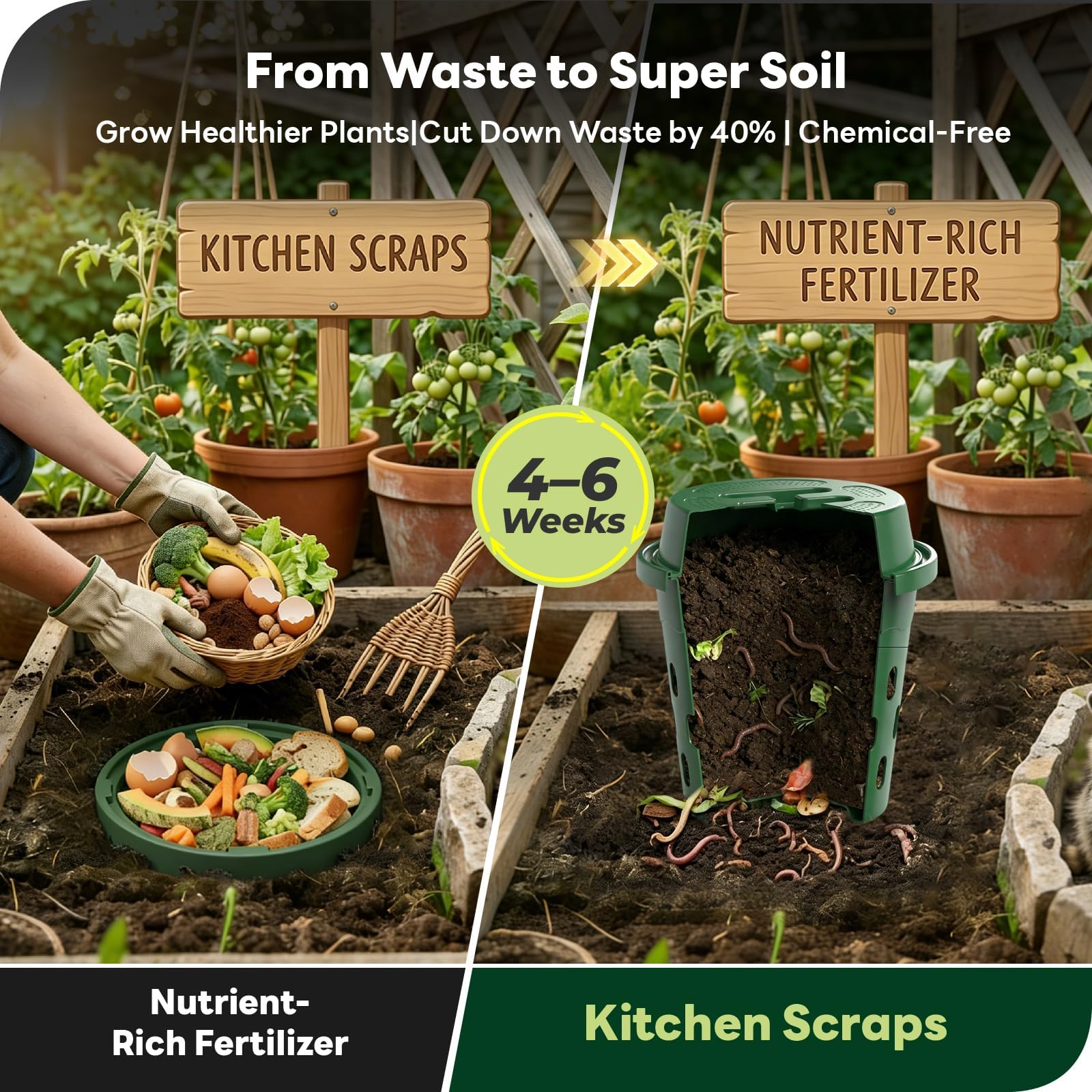 Lot de 3 fermes souterraines de 8 l avec couvercle, bac à compost en PVC avec trou de ventilation, kit de démarrage de vermiers organiques pour l'amélioration du sol des plantes, composteur