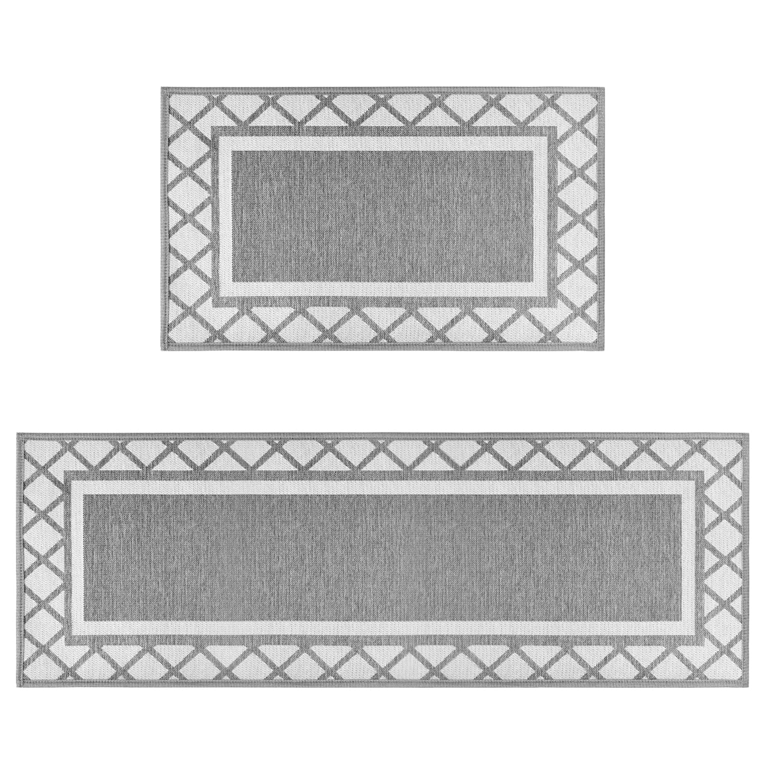 Artoid Mode Diamond Plaid Washable Absorbent Kitchen Mats Set of 2, Kitchen Rugs for Floor Hallway Laundry Room Front of Sink Grey - 17x29 and 17x47 Inch