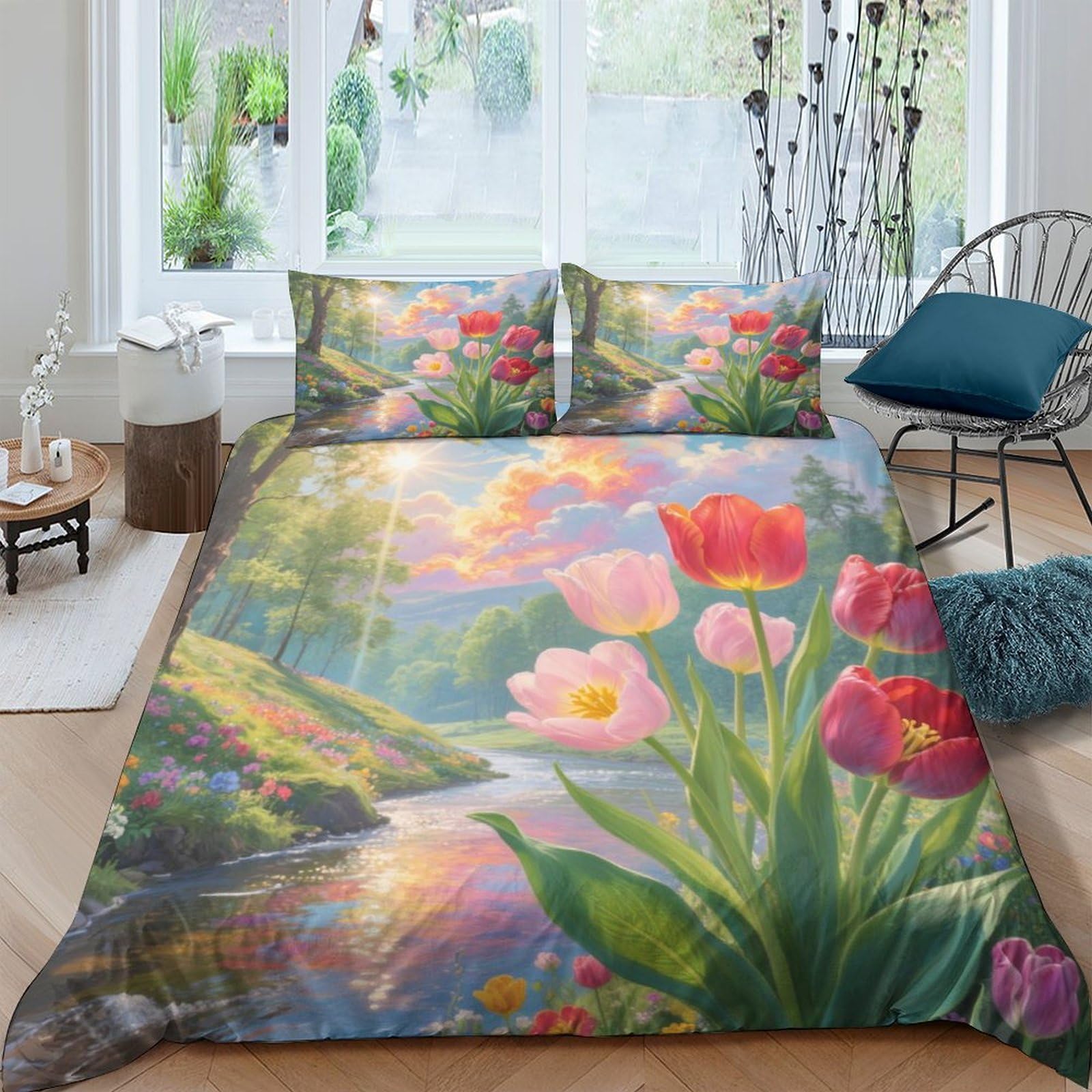 Housse de couette tulipe 3D parure de lit enfants ados 200x200
