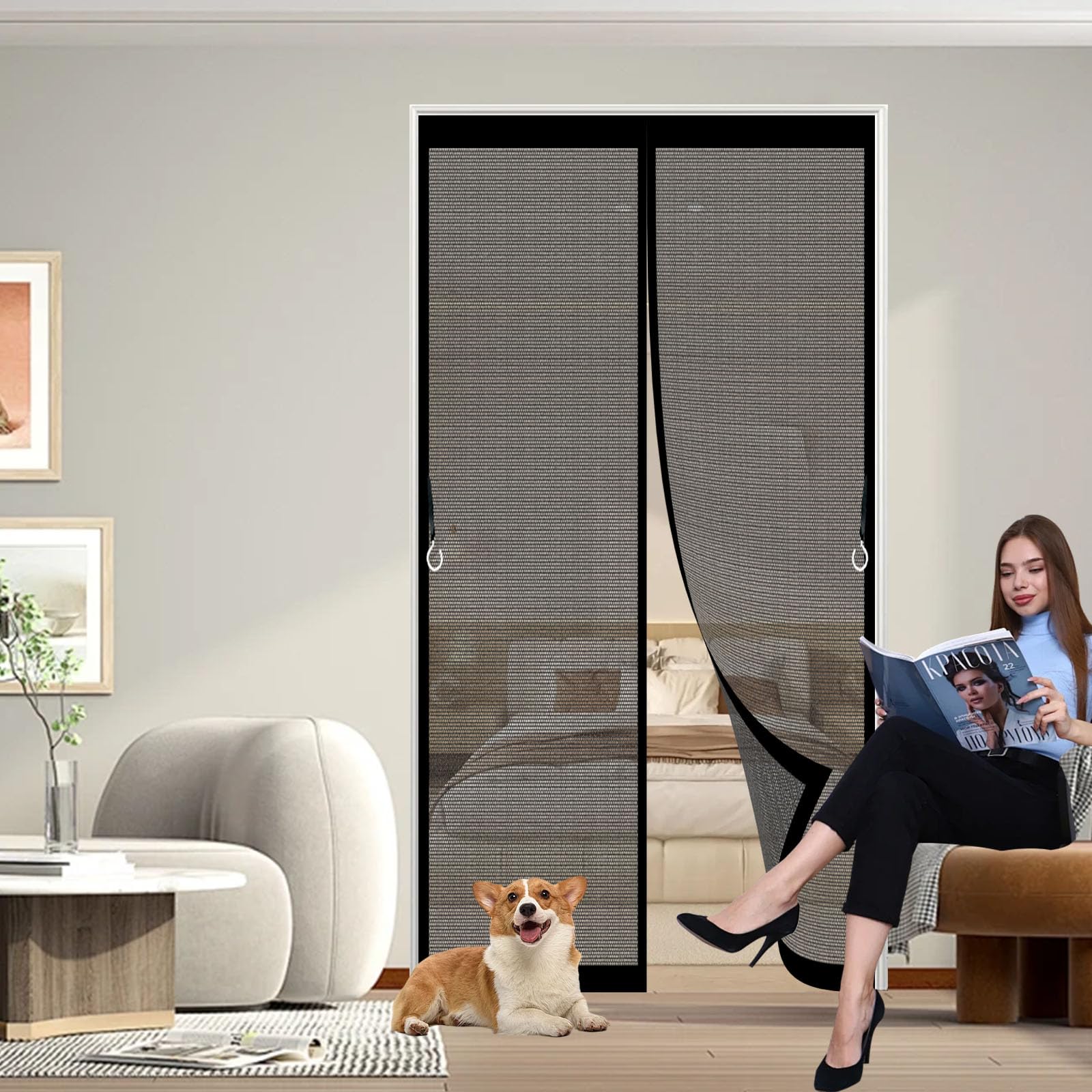 Zanzariera Magnetica 128 x 238 cm Zanzariere Porte Chiusura Automatica, Facile da Installare Tendina Magnetica per Zanzariera per Porta Finestra Balcone Soggiorno, Nero
