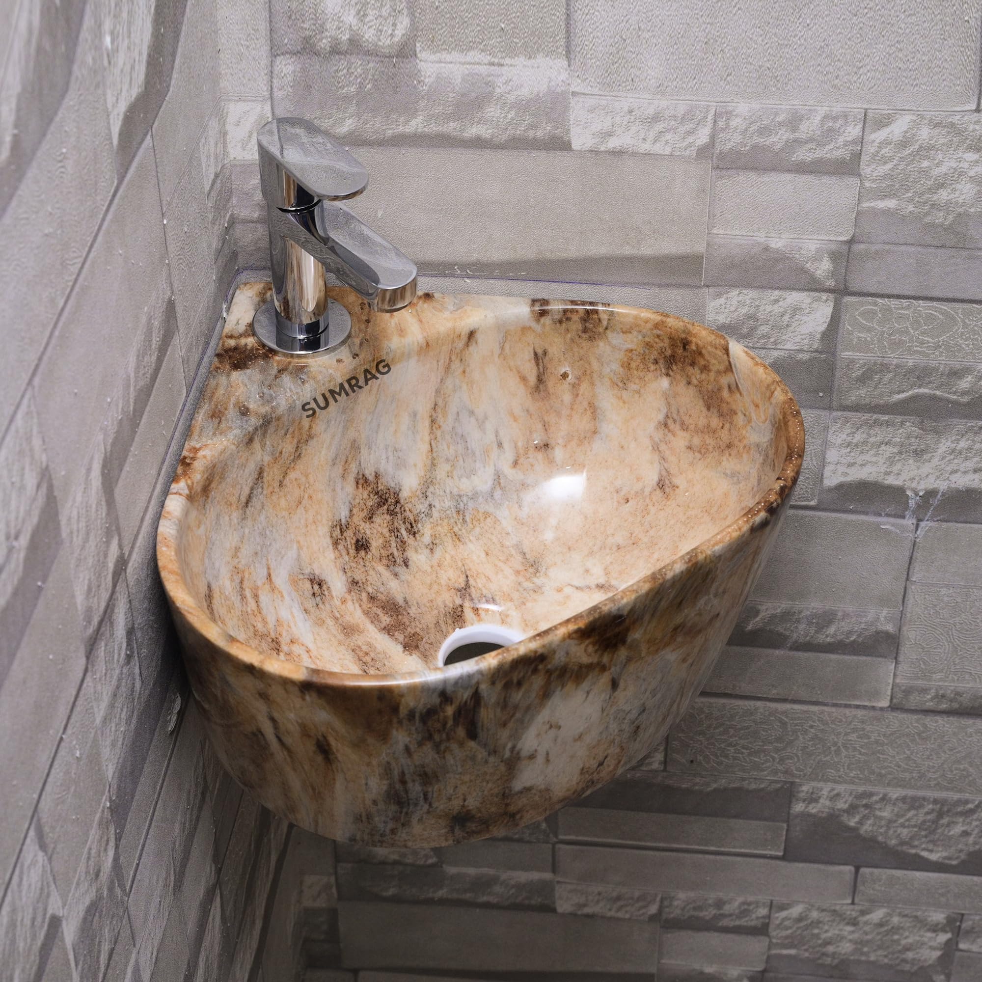 Sponsored Ad - Wall Mounted Wash Basin for Bathroom | Ceramic Wash Basin | Wall Hung Small Corner Wash Basin/sink (14.17 X 13.38 X 6.10 In)