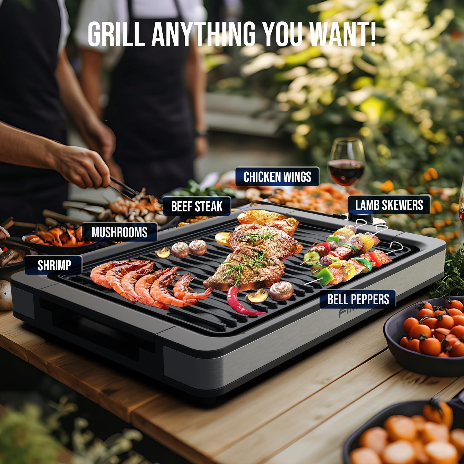 FIMEI Piastra Elettrica 1800W, Griglia da Tavolo Rivestimento Antiaderente, Piastra e Vassoio Lavabili in Lavastoviglie, Barbecue Elettrico Temperatura Regolabile, Interni ed Esterni