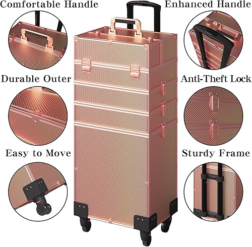 Miniatura 6 de Estuche de tren de maquillaje 5 en 1, organizador de maquillaje, organizador de maquillaje, estuche de viaje con llave giratoria, estuche de