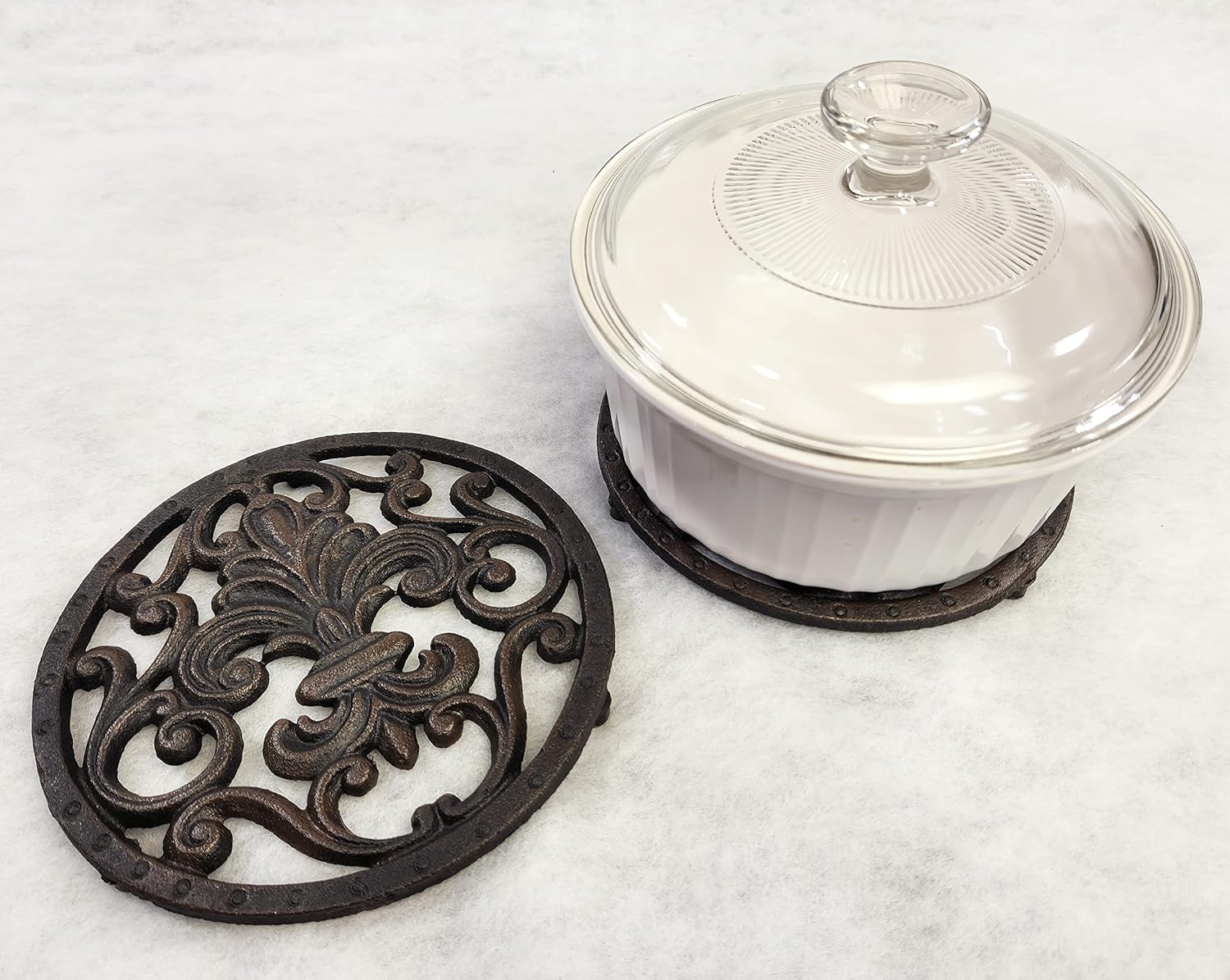 Lulu Decor,100% Cast Iron Circle Fleur de lis Trivet or Wall Decoration, Beautiful Intricate Design (2 Pc)