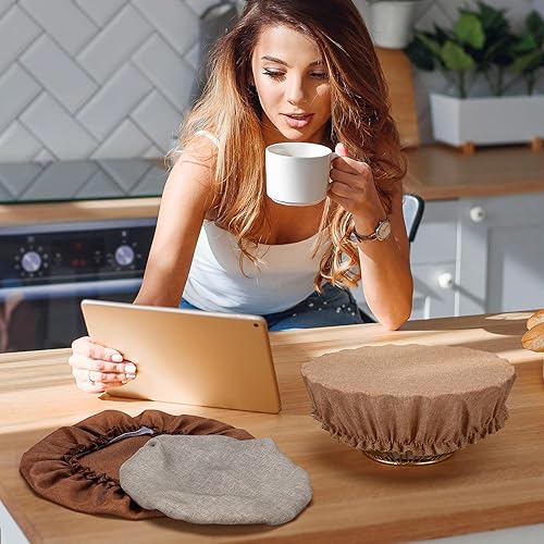 Miniatura 5 de Patelai 10 fundas reutilizables para tazones en 5 tamaños, tela elástica, fundas elásticas para tazones de almacenamiento de alimentos, tapas de