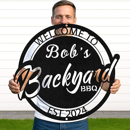 Miniatura 21 de Letrero de metal personalizado para barbacoa, letrero con nombre de bar personalizado para patio trasero, decoración de parrilla al aire libre,