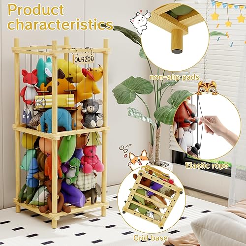 Miniatura 3 de Jaula de almacenamiento de animales de peluche de madera, cesta de almacenamiento grande de madera para animales de peluche, almacenamiento de