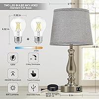 Vista 3 de Juego de 2 lámparas de mesa para dormitorio, lámparas de noche táctiles regulables con puertos USB A+C duales - Lámpara de mesita de noche para mesa