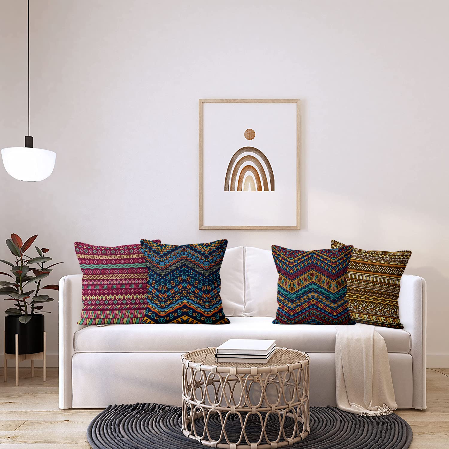 2 Federe Per Cuscini Boho Con Pompon - Morbido Velluto A Coste, Righe, 50x50 Cm, Con Cerniera, Perfette Per Divano, Letto, Esterni - 2