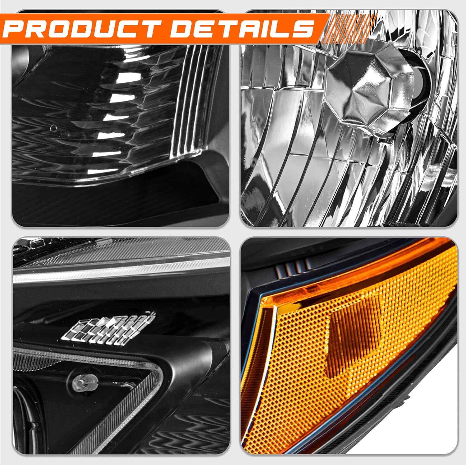 Pair Headlight Assembly Compatible with 2012 2013 2014 Honda CR-V EX/EX-L/LX Model,Driver&Passenger Side Factory Halogen Headlamp Black Housing Amber Reflector Clear Lens Replaces HO2502148 HO2503148