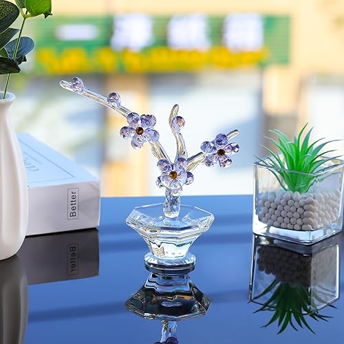 Miniatura 2 de Flores de cristal de cerezo morado con tallos, flores de vidrio con jarrones, cereza japonesa, regalos de decoración para esposa, novia, mujer,