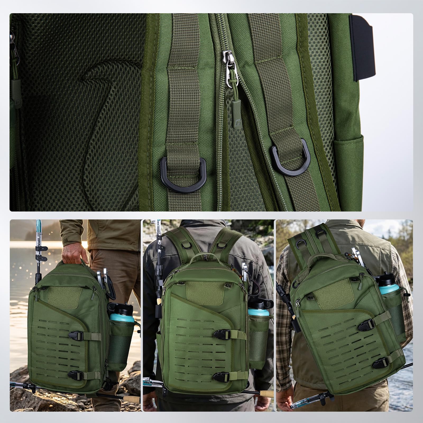 Goture Angelrucksack 20L Großer Angel-Sling-Tasche aus 900D Oxford, Wasserabweisende Angeltasche mit SBS-Reißverschluss, MOLLE-System & Rutenhalter für 3700/3600 Tackle Boxen, Raubfischangeln