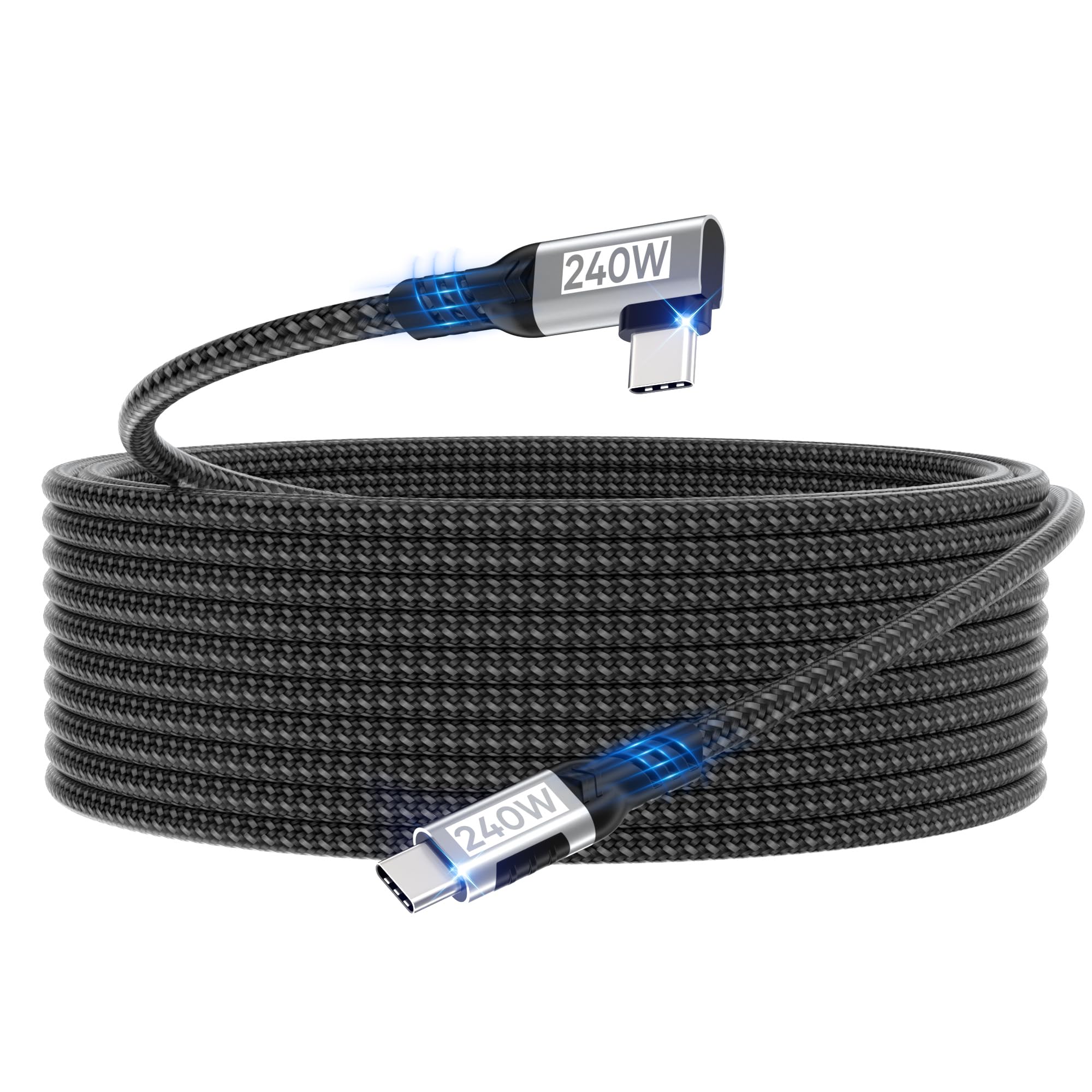 5M USB-C to USB-C Cable, [240W, 48V/5A] 90 Degree Nylon Braided PD3.1 Fast Charging Cable for 16/15/Pro Max, Galaxy S24/S23, MacBook Pro/Air, iPad Pro/Air/Mini/Switch