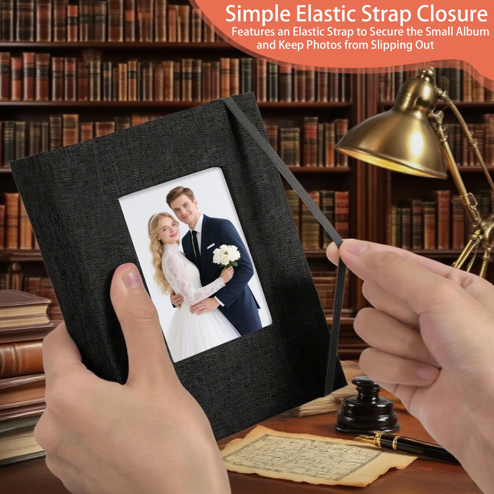 Paquete de 24 álbumes de fotos, libro de recuerdos negro para fotos pequeñas de 4 x 6 pulgadas con ventana frontal, cubierta de lino, 26 páginas transparentes con capacidad para 52 fotos para