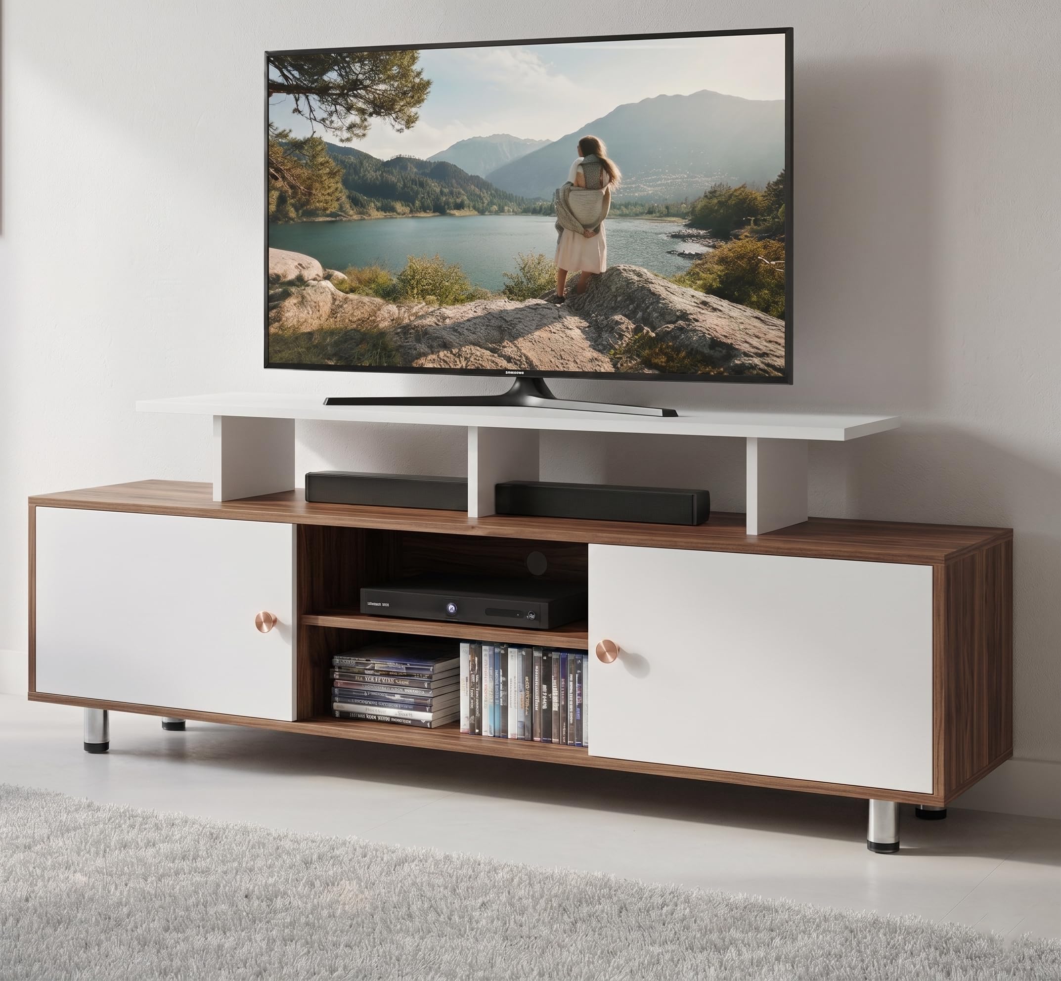 Alpine Willow 6 feet TV Stand Wooden (DIY Assembly) | TV Stand Table for 32–75 Inch TVs | TV Unit for Living Room | TV Entertainment Unit | TV Cabinet with Storage | TV Unit Stand -180×40×65 cm