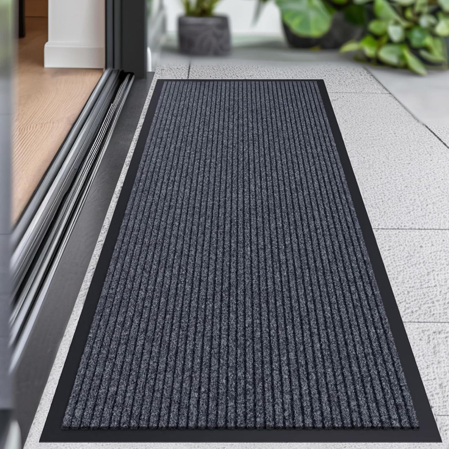 CHICHIC 2'x4' Indoor Outdoor Heavy Duty Door mat, Welcome Front Door Mat for Home Entrance, Super Water Absorbent Large Commercial Floor Mats, Non Slip Rubber Back Entryway Rugs for Garage (Grey) 2'x 4'