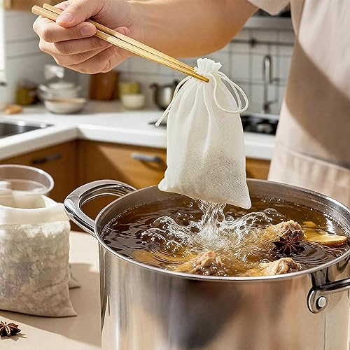 Miniatura 6 de 20 bolsas de té reutilizables, bolsas vacías de muselina con cordón, bolsas de especias para cocinar, té suelto, hierbas, algodón natural (4 x 3