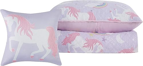 Miniatura 3 de My World Rainbow Unicorn - Juego de edredón de 4 piezas, moradorosa, matrimonial, (QS3403FU4-2600)