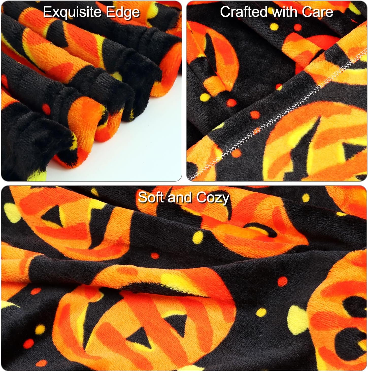 Halloween Blanket, Soft and Cozy Reversible Jack O Lantern Pumpkin Pattern Throw, Spooky Funny Horror Ambiance Sense Decor (50x60 Inches) - Image 5