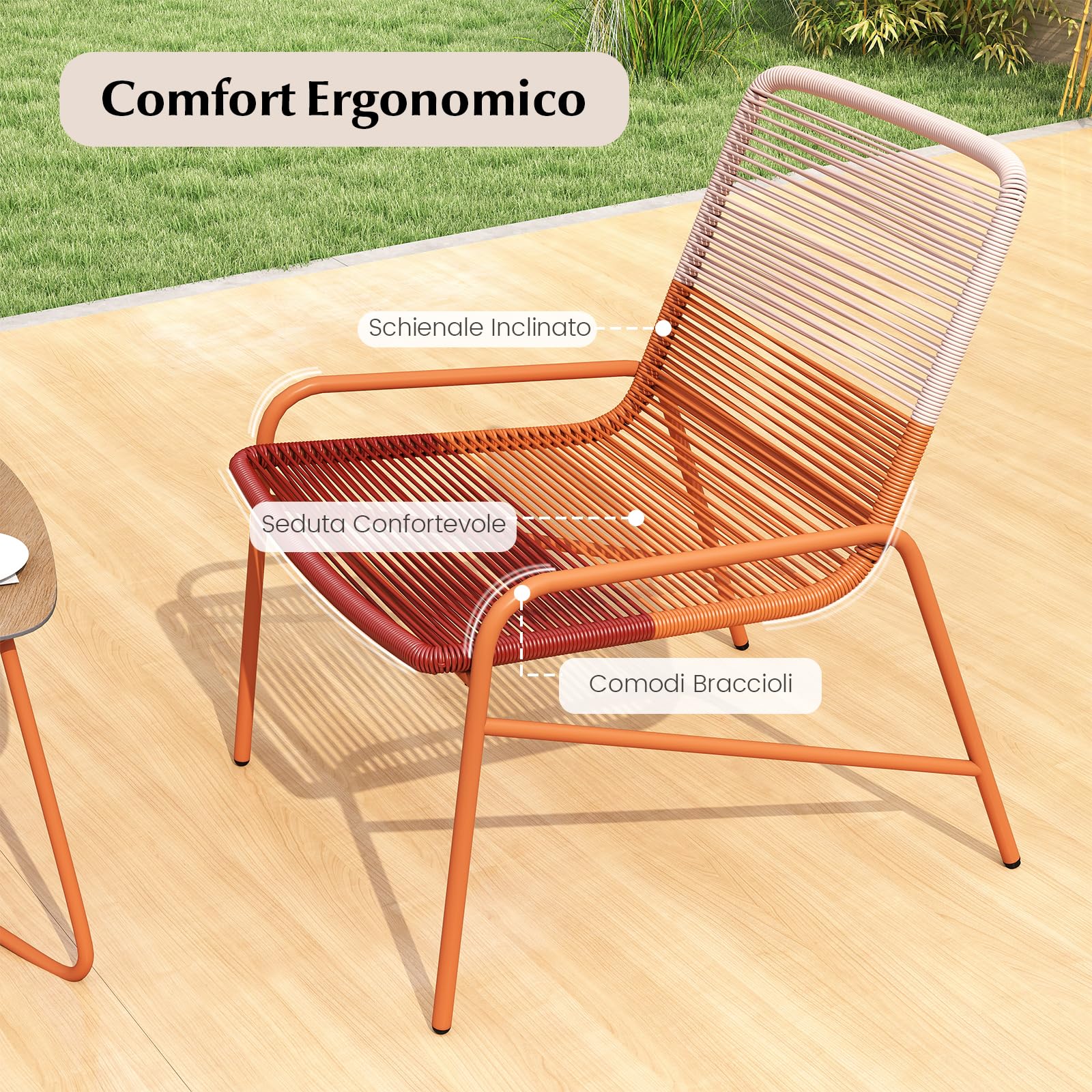 COSTWY Set Salotto da Giardino in Rattan PE, con 2 Sedie e Tavolo Laterale in Legno-Plastica, Set Bistro per Balcone, Portico e Cortile